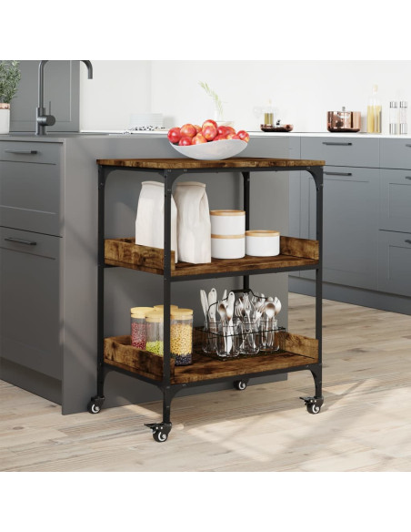 Carrello da Cucina Rovere Fumo 60x41x80,5 cm Legno Multistrato