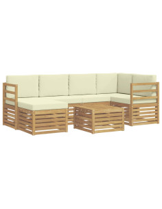 Set di divani da esterno 7 pcs Bianco e Crema Poliestere 2