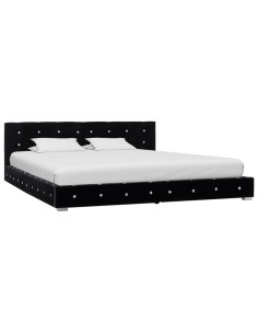 Letto con Materasso Memory Foam Nero in Velluto 180x200 cm