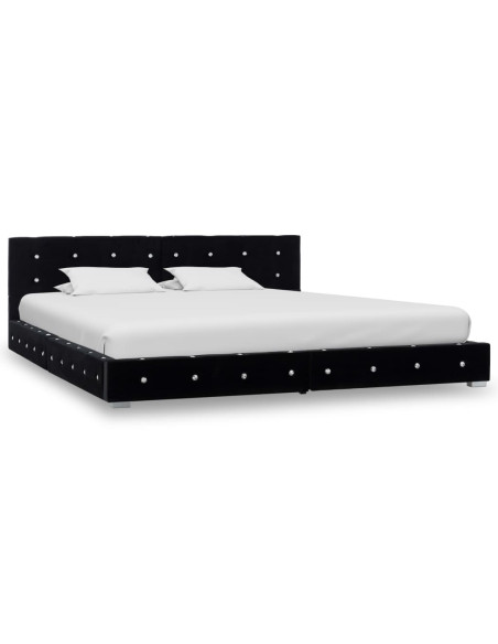 Letto con Materasso Nero in Velluto 180x200 cm