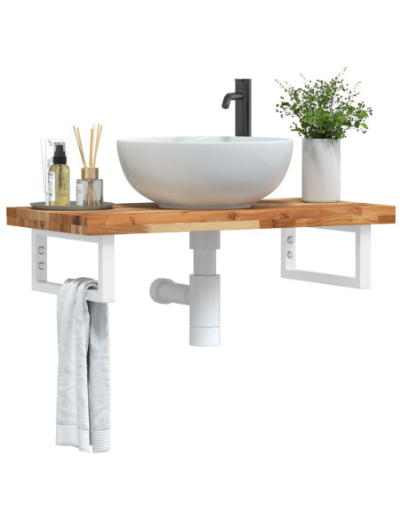 Ripiano a Parete per Lavabo in Acciaio e Massello di Acacia
