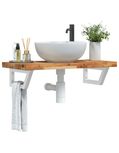 Ripiano a Parete per Lavabo in Acciaio e Massello di Acacia