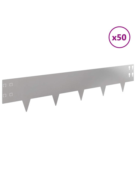 Bordura per Prato 50 pcs 100 x 20 cm Acciaio Argento