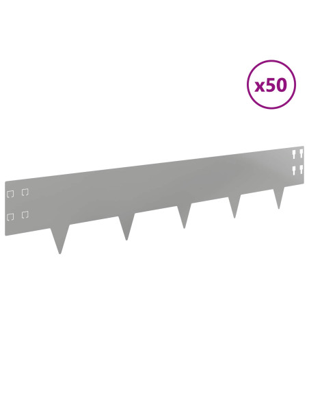 Bordura per Prato 50 pcs 100 x 20 cm Acciaio Argento