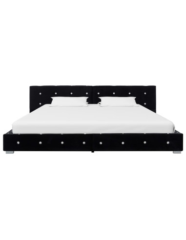 Letto con Materasso Nero in Velluto 180x200 cm