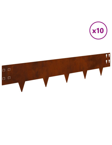 Bordura per Prato 10 pcs 100 x 20 cm Acciaio Ruggine