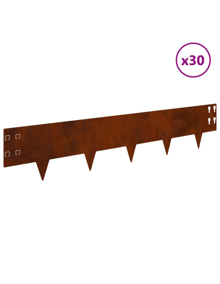 Bordura per Prato 30 pcs 100 x 20 cm Acciaio Ruggine