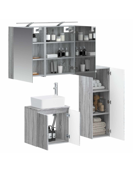 Set di mobili per il bagno 4 pcs Sonoma grigio