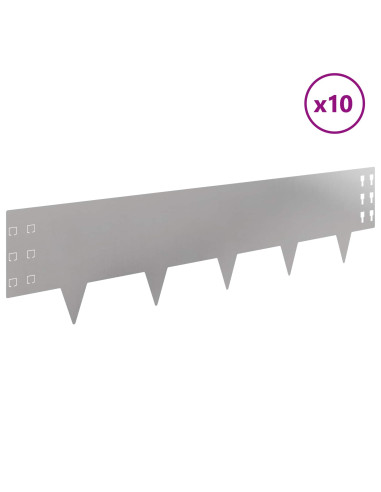 Bordura per Prato 10 pcs 100 x 25 cm Acciaio Argento