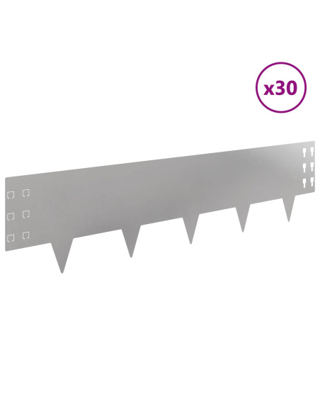 Bordura per Prato 30 pcs 100 x 25 cm Acciaio Argento