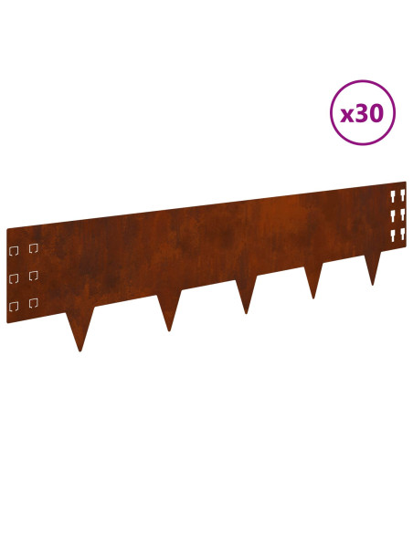 Bordura per Prato 30 pcs 100 x 25 cm Acciaio Ruggine