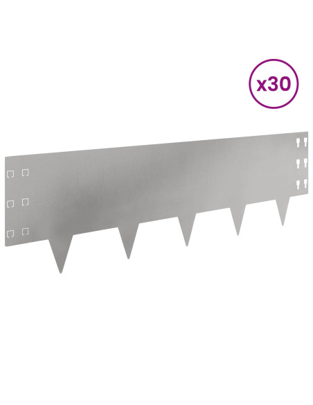 Bordura per Prato 30 pcs 100 x 30 cm Acciaio Argento