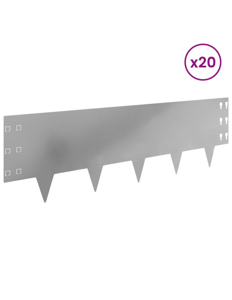 Bordura per Prato 20 pcs 100 x 30 cm Acciaio Argento