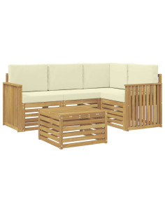 Set di divani da esterno 5 pcs Bianco e Crema 59 x 59 x 37 cm 2