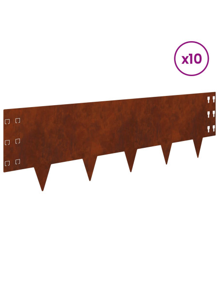 Bordura per Prato 10 pcs 100 x 30 cm Acciaio Ruggine