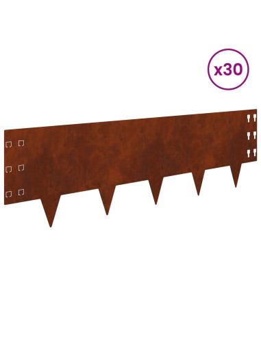 Bordura per Prato 30 pcs 100 x 30 cm Acciaio Ruggine