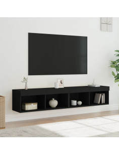 Mobili Porta TV con Luci LED 2 pz Neri 80x30x30 cm