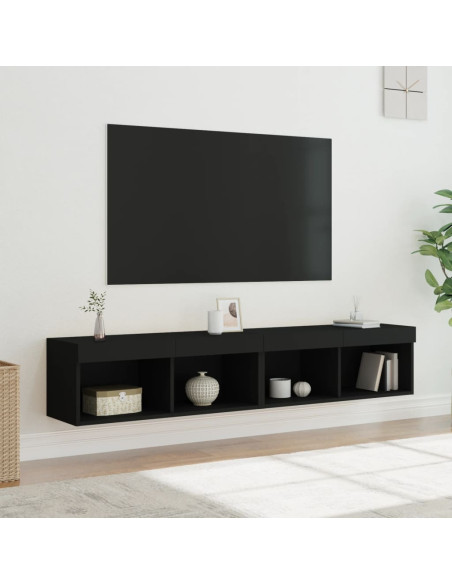Mobili Porta TV con Luci LED 2 pz Neri 80x30x30 cm