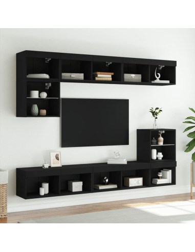Mobili Porta TV con Luci LED 2 pz Neri 80x30x30 cm
