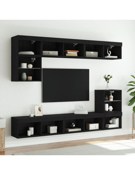 Mobili Porta TV con Luci LED 2 pz Neri 80x30x30 cm