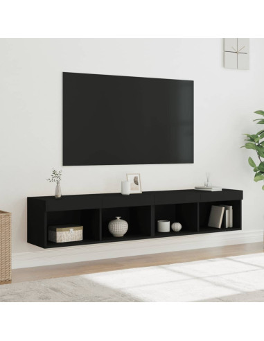 Mobili Porta TV con Luci LED 2 pz Neri 80x30x30 cm