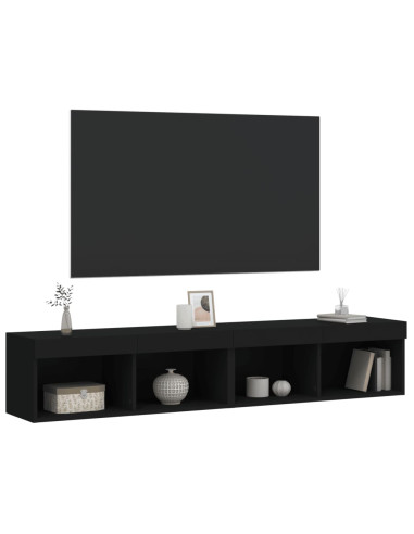 Mobili Porta TV con Luci LED 2 pz Neri 80x30x30 cm