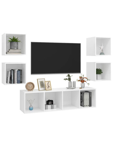 Set Mobili Porta TV 5 pz Bianco in Legno Multistrato