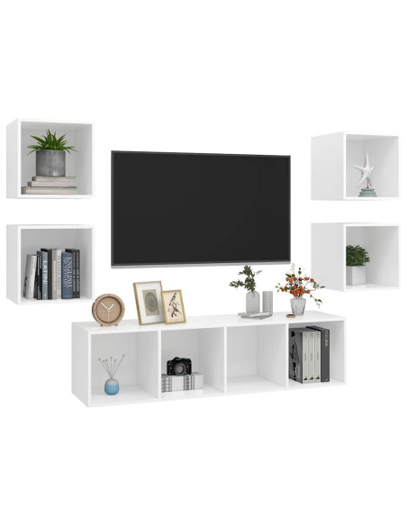 Set Mobili Porta TV 5 pz Bianco in Legno Multistrato