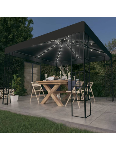 Gazebo con Stringa di Luci LED 3x3 m Antracite