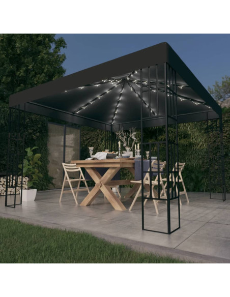Gazebo con Stringa di Luci LED 3x3 m Antracite