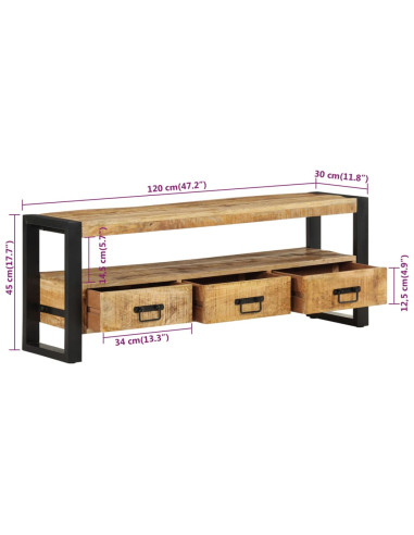 Mobile Porta TV 120x30x45 cm in Legno Massello di Mango