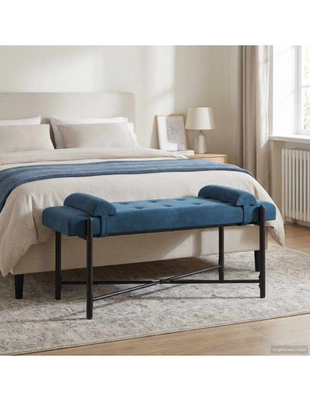 Panchina con bottoni e cuscini Blu 110 x 40 x 46 cm Velluto