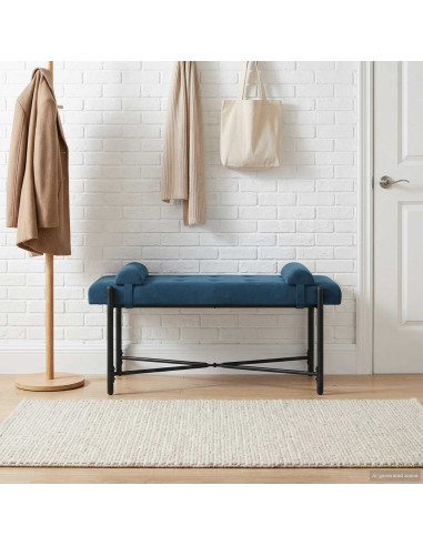 Panchina con bottoni e cuscini Blu 110 x 40 x 46 cm Velluto