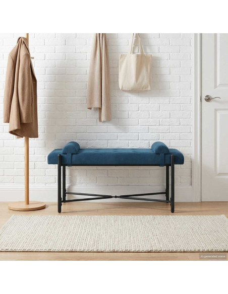 Panchina con bottoni e cuscini Blu 110 x 40 x 46 cm Velluto