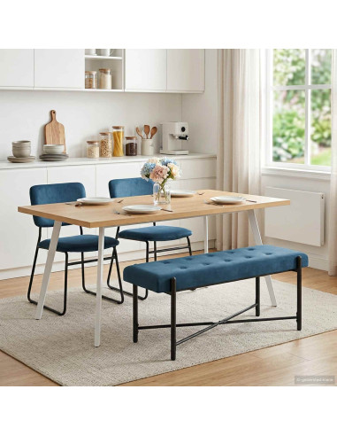 Panchina con bottoni e cuscini Blu 110 x 40 x 46 cm Velluto