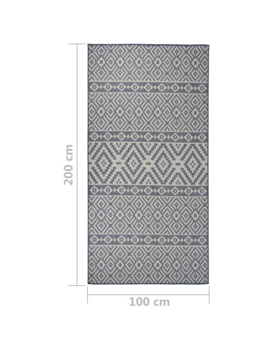 Tappeto da Esterni a Tessitura Piatta 100x200 cm Strisce Blu
