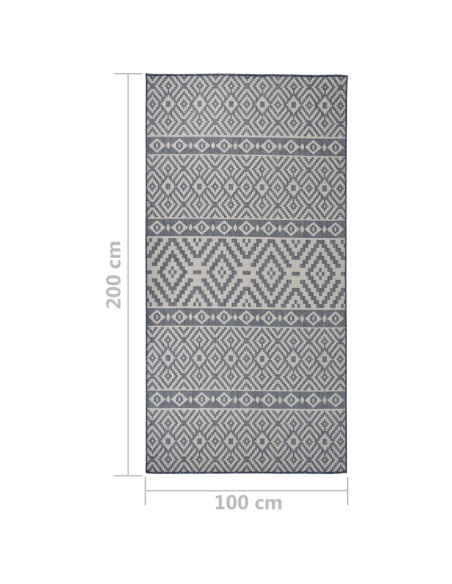 Tappeto da Esterni a Tessitura Piatta 100x200 cm Strisce Blu