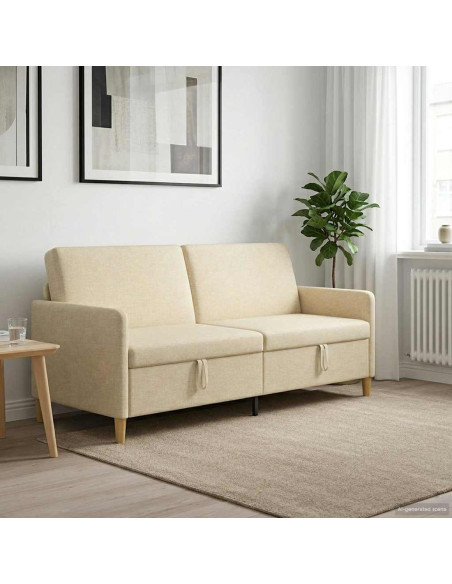 Divano con Storage Crema 192 x 78 x 87 cm Poliestere