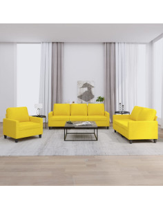 Set di Divani 3 pz con Cuscini Giallo Chiaro in Tessuto