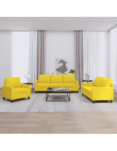 Set di Divani 3 pz con Cuscini Giallo Chiaro in Tessuto