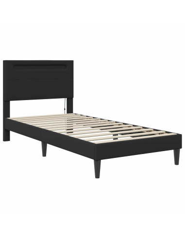 Struttura del letto con strisce LED Nero 90 x 190 cm Similpelle