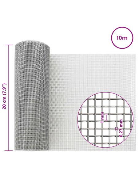 Rete per schermatura 20 x 1000 cm 20 Mesh Argento