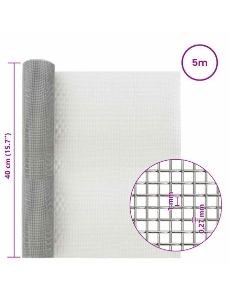 Rete per schermatura 40 x 500 cm 20 Mesh Argento