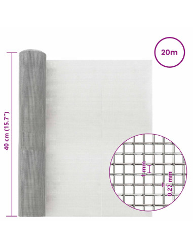 Rete per schermatura 40 x 2000 cm 20 Mesh Argento