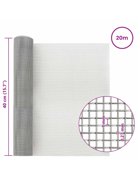 Rete per schermatura 40 x 2000 cm 20 Mesh Argento