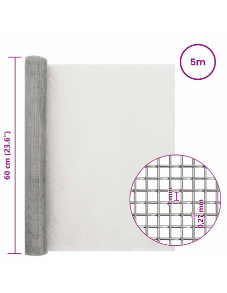 Rete per schermatura 60 x 500 cm 20 Mesh Argento