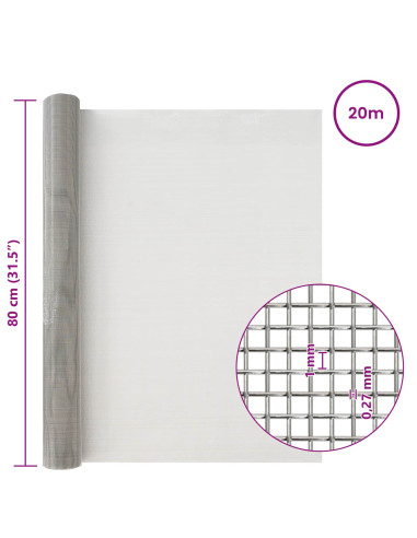 Rete per schermatura 80 x 2000 cm 20 Mesh Argento