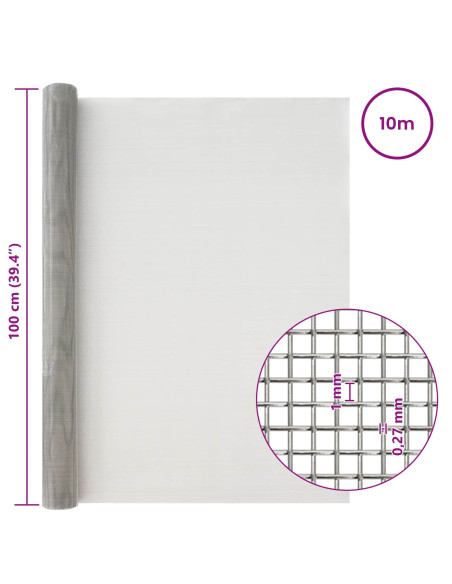 Rete per schermatura 100 x 1000 cm 20 Mesh Argento