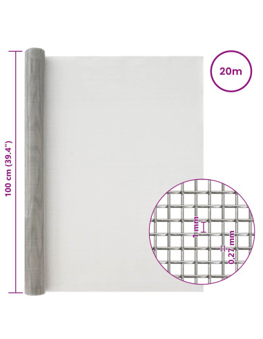 Rete per schermatura 100 x 2000 cm 20 Mesh Argento