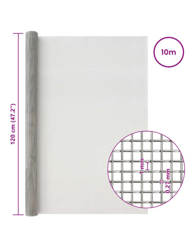 Rete per schermatura 120 x 1000 cm 20 Mesh Argento